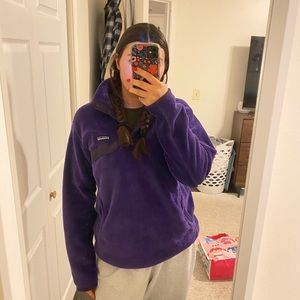 Purple Patagonia fleece pullover.